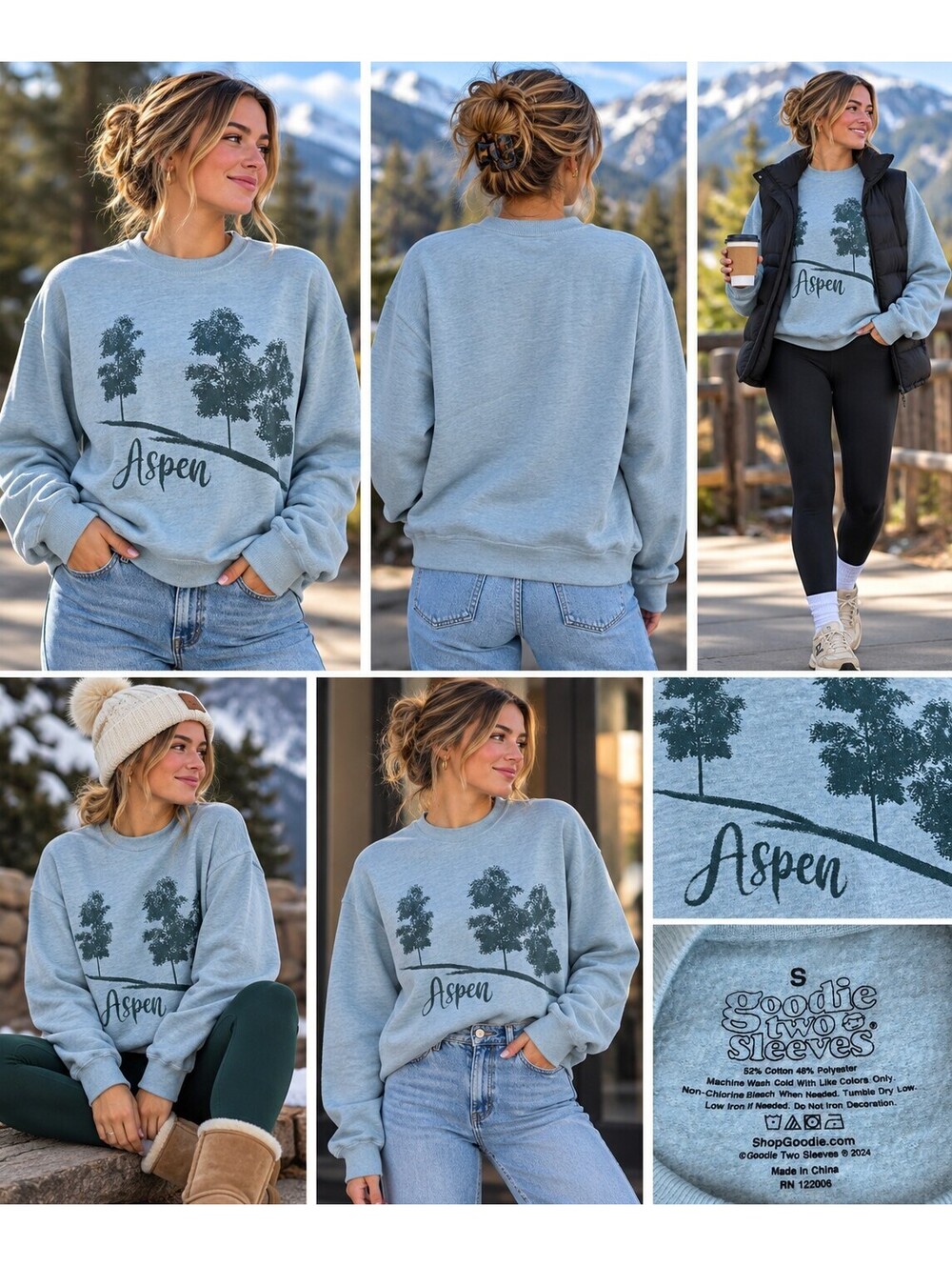 Goodie Two Sleeves Aspen Graphic Sweatshirt Women’s Small Grey Scenic Crewneck